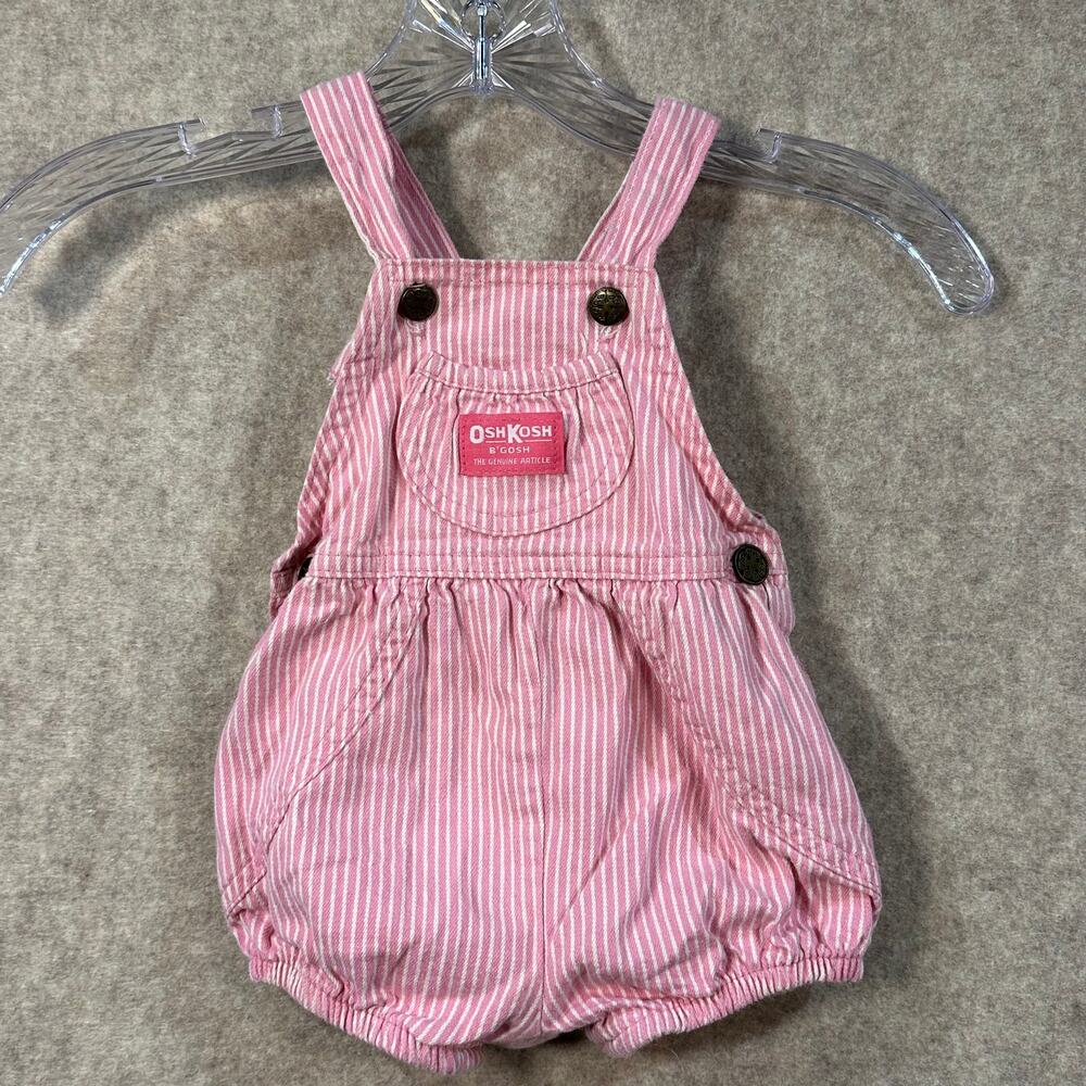 Vintage OshKosh B'gosh Pink Stripe Bubble Overalls 90's Romper, USA - 12 months